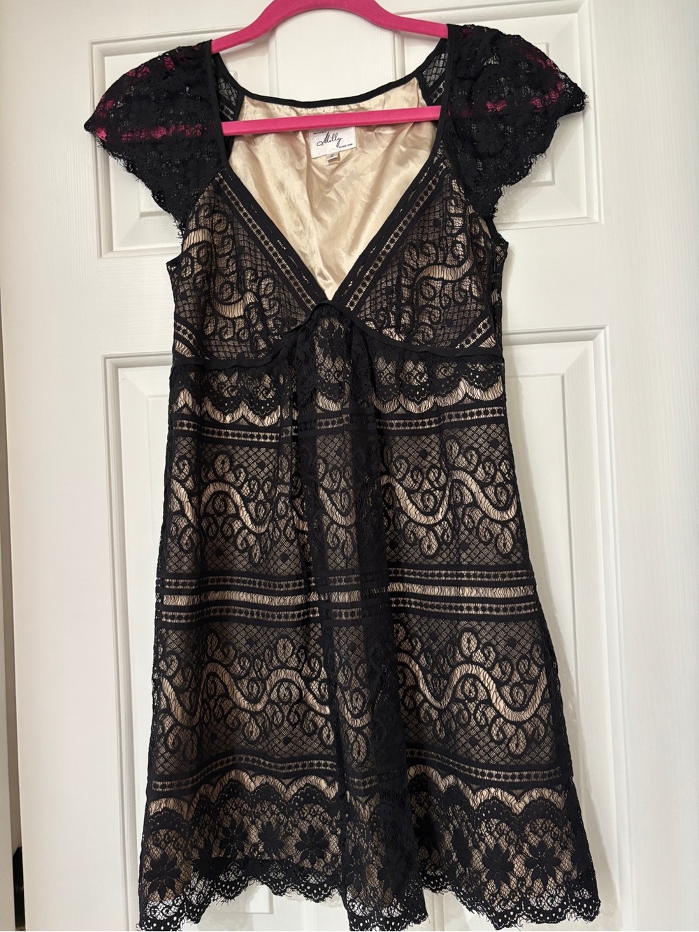 Milly Black Lace Cocktail Dress Silk Trim - Size 2